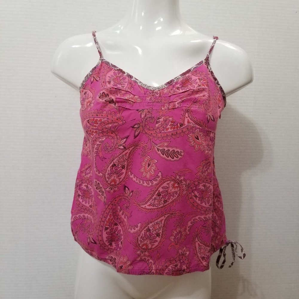 GAP top Small paisley sleeveless drawstring hem tank contrast trim Y2K VTG 2002